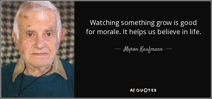 Watching something grow is good for morale. It helps us believe in life. - Myron Kaufmann