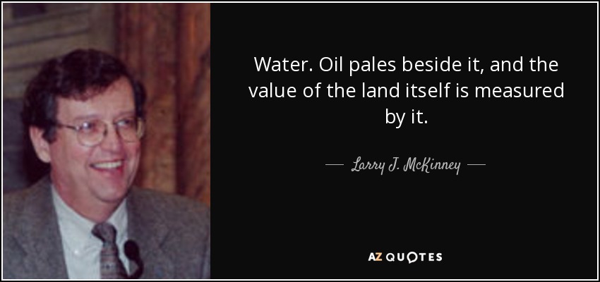 Water. Oil pales beside it, and the value of the land itself is measured by it. - Larry J. McKinney
