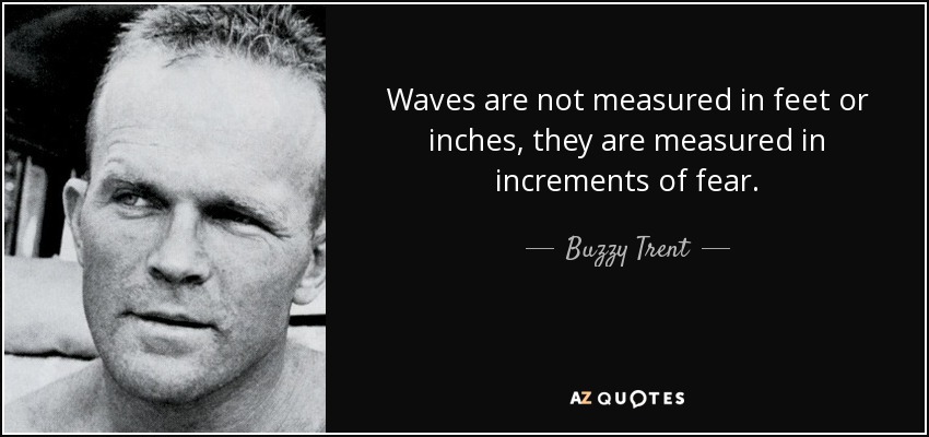 Waves are not measured in feet or inches, they are measured in increments of fear. - Buzzy Trent