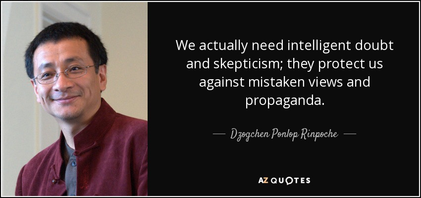 We actually need intelligent doubt and skepticism; they protect us against mistaken views and propaganda. - Dzogchen Ponlop Rinpoche