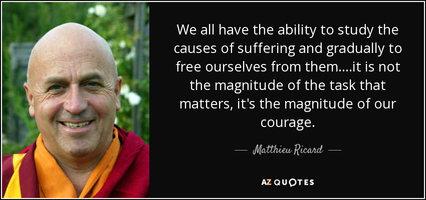 We all have the ability to study the causes of suffering and gradually to free ourselves from them....it is not the magnitude of the task that matters, it's the magnitude of our courage. - Matthieu Ricard