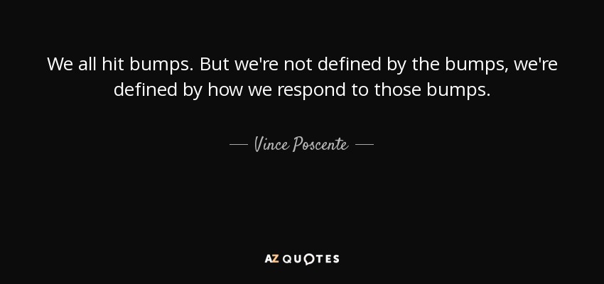 We all hit bumps. But we're not defined by the bumps, we're defined by how we respond to those bumps. - Vince Poscente