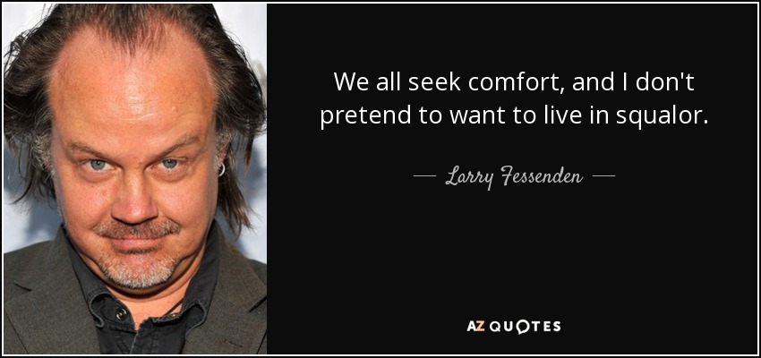 We all seek comfort, and I don't pretend to want to live in squalor. - Larry Fessenden