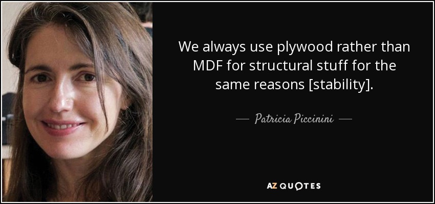We always use plywood rather than MDF for structural stuff for the same reasons [stability]. - Patricia Piccinini
