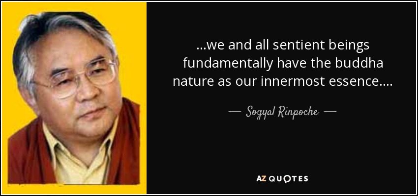 ...we and all sentient beings fundamentally have the buddha nature as our innermost essence. . . . - Sogyal Rinpoche