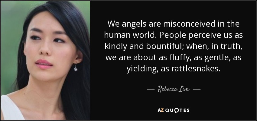 We angels are misconceived in the human world. People perceive us as kindly and bountiful; when, in truth, we are about as fluffy, as gentle, as yielding, as rattlesnakes. - Rebecca Lim