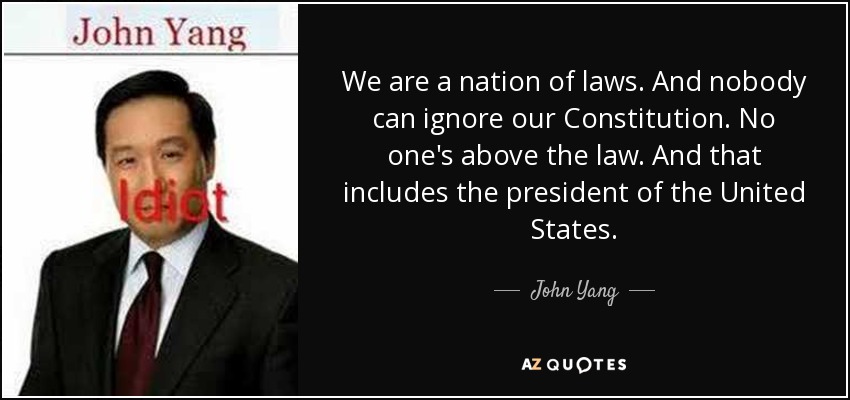 We are a nation of laws. And nobody can ignore our Constitution. No one's above the law. And that includes the president of the United States. - John Yang