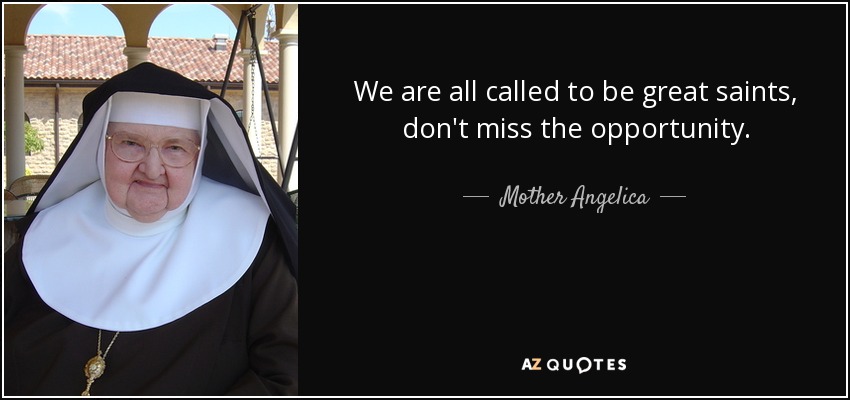 We are all called to be great saints, don't miss the opportunity. - Mother Angelica
