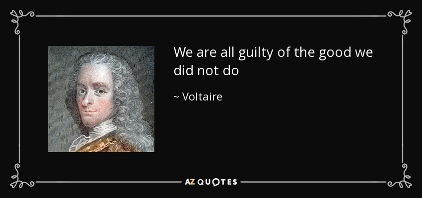 We are all guilty of the good we did not do - Voltaire