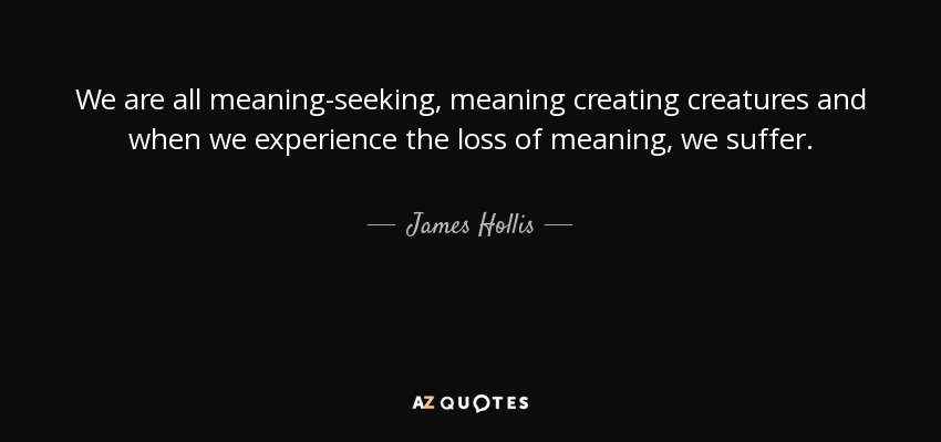 We are all meaning-seeking, meaning creating creatures and when we experience the loss of meaning, we suffer. - James Hollis