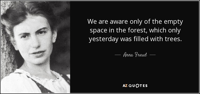 We are aware only of the empty space in the forest, which only yesterday was filled with trees. - Anna Freud