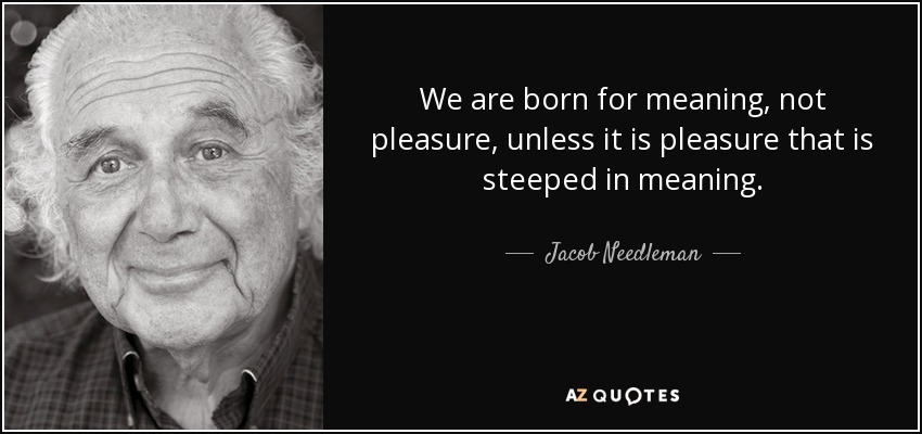 We are born for meaning, not pleasure, unless it is pleasure that is steeped in meaning. - Jacob Needleman