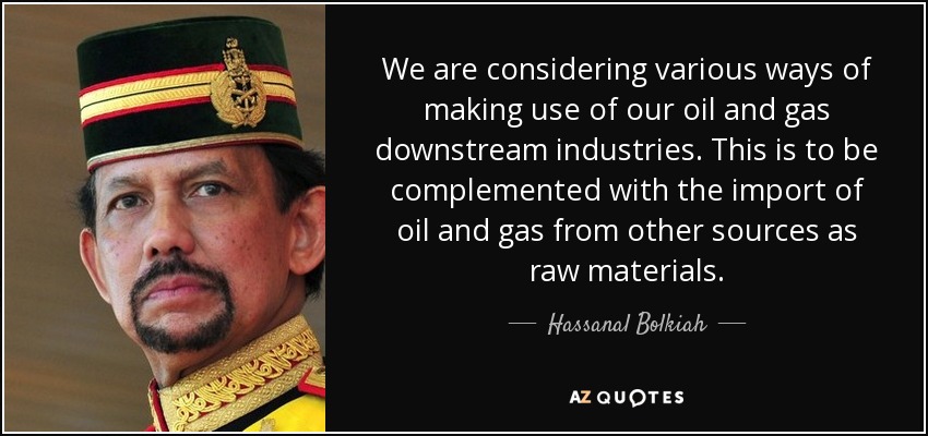 We are considering various ways of making use of our oil and gas downstream industries. This is to be complemented with the import of oil and gas from other sources as raw materials. - Hassanal Bolkiah