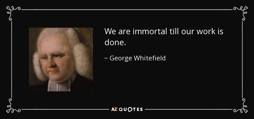 We are immortal till our work is done. - George Whitefield