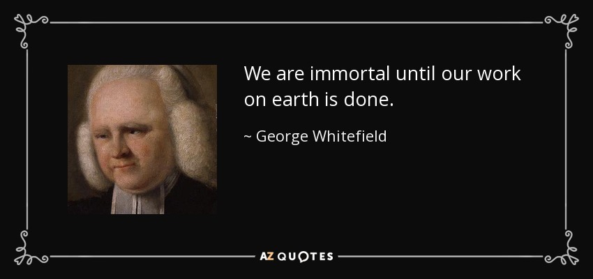 We are immortal until our work on earth is done. - George Whitefield
