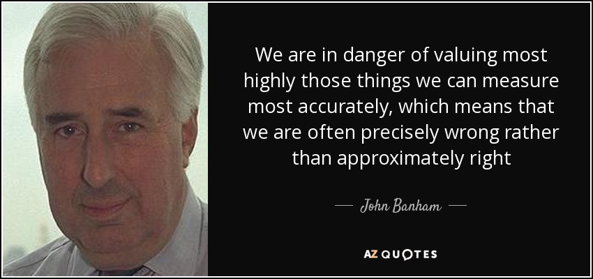 We are in danger of valuing most highly those things we can measure most accurately, which means that we are often precisely wrong rather than approximately right - John Banham