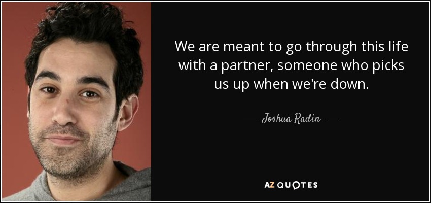 We are meant to go through this life with a partner, someone who picks us up when we're down. - Joshua Radin