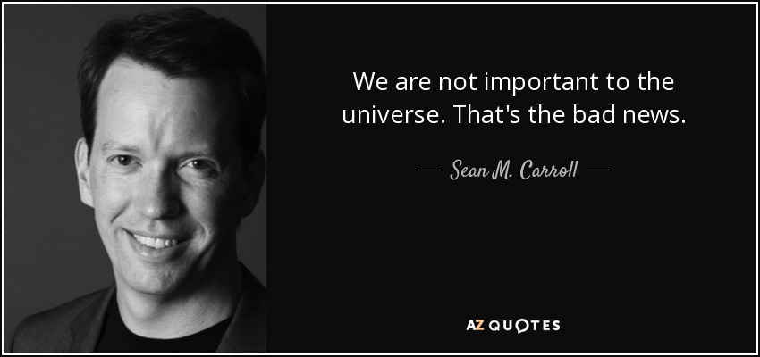 We are not important to the universe. That's the bad news. - Sean M. Carroll