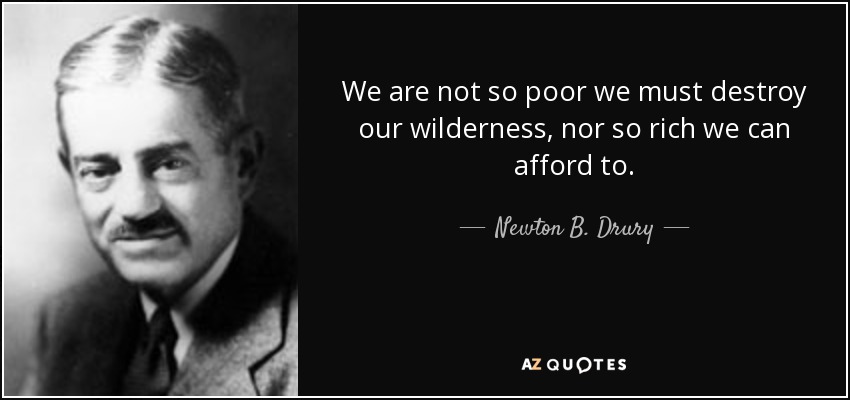 We are not so poor we must destroy our wilderness, nor so rich we can afford to. - Newton B. Drury