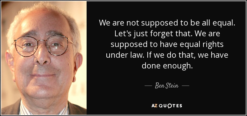 We are not supposed to be all equal. Let's just forget that. We are supposed to have equal rights under law. If we do that, we have done enough. - Ben Stein
