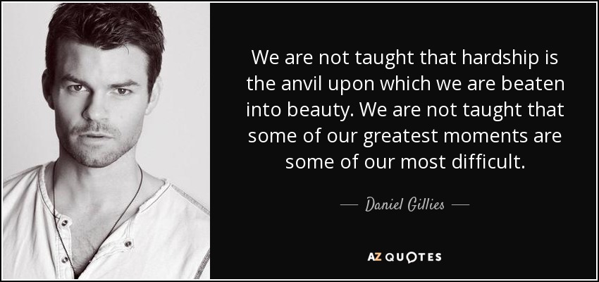 We are not taught that hardship is the anvil upon which we are beaten into beauty. We are not taught that some of our greatest moments are some of our most difficult. - Daniel Gillies
