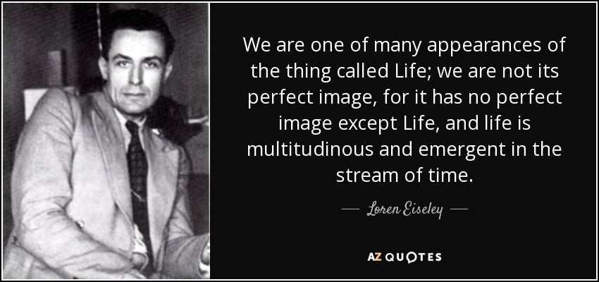 We are one of many appearances of the thing called Life; we are not its perfect image, for it has no perfect image except Life, and life is multitudinous and emergent in the stream of time. - Loren Eiseley