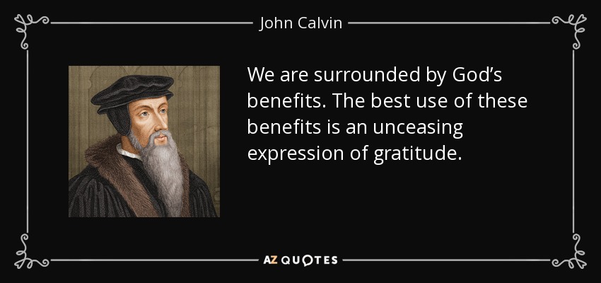 We are surrounded by God’s benefits. The best use of these benefits is an unceasing expression of gratitude. - John Calvin