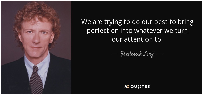 We are trying to do our best to bring perfection into whatever we turn our attention to. - Frederick Lenz