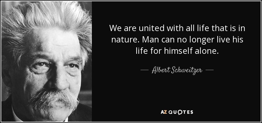 We are united with all life that is in nature. Man can no longer live his life for himself alone. - Albert Schweitzer