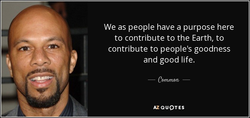 We as people have a purpose here to contribute to the Earth, to contribute to people's goodness and good life. - Common