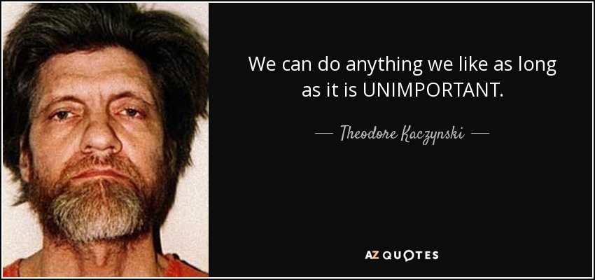 We can do anything we like as long as it is UNIMPORTANT. - Theodore Kaczynski