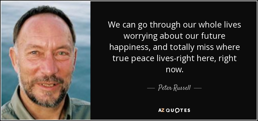 We can go through our whole lives worrying about our future happiness, and totally miss where true peace lives-right here, right now. - Peter Russell