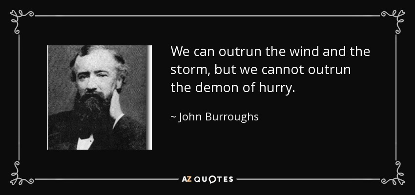 We can outrun the wind and the storm, but we cannot outrun the demon of hurry. - John Burroughs