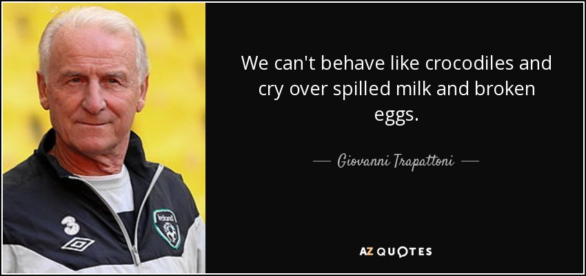 We can't behave like crocodiles and cry over spilled milk and broken eggs. - Giovanni Trapattoni