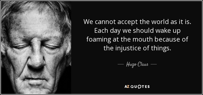 We cannot accept the world as it is. Each day we should wake up foaming at the mouth because of the injustice of things. - Hugo Claus