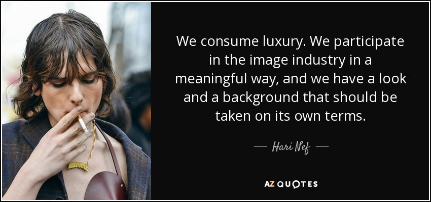 We consume luxury. We participate in the image industry in a meaningful way, and we have a look and a background that should be taken on its own terms. - Hari Nef