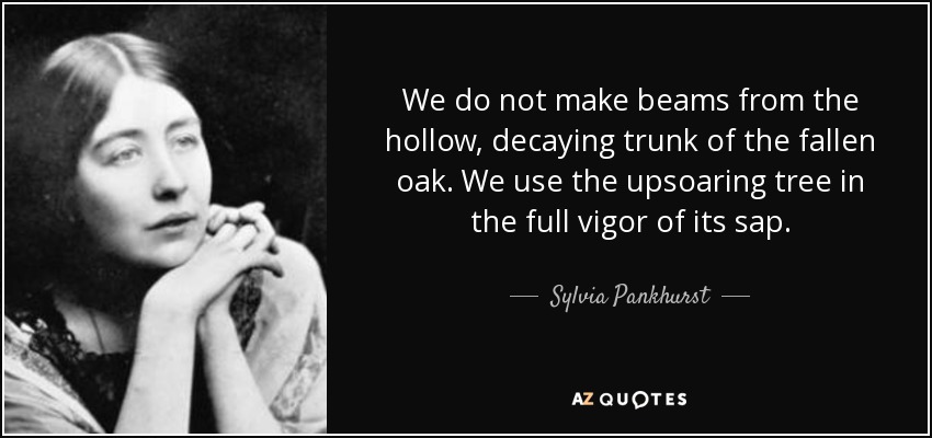 We do not make beams from the hollow, decaying trunk of the fallen oak. We use the upsoaring tree in the full vigor of its sap. - Sylvia Pankhurst