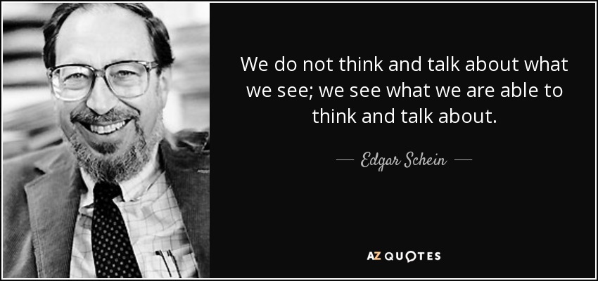 We do not think and talk about what we see; we see what we are able to think and talk about. - Edgar Schein
