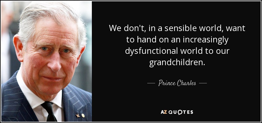 We don't, in a sensible world, want to hand on an increasingly dysfunctional world to our grandchildren. - Prince Charles