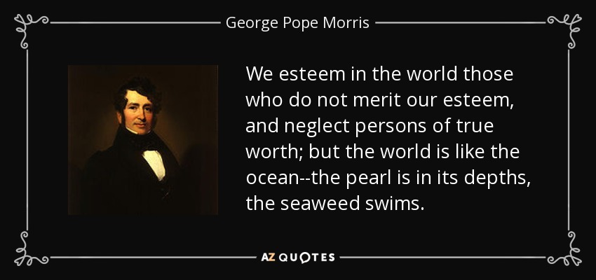 We esteem in the world those who do not merit our esteem, and neglect persons of true worth; but the world is like the ocean--the pearl is in its depths, the seaweed swims. - George Pope Morris