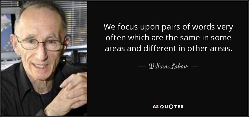 We focus upon pairs of words very often which are the same in some areas and different in other areas. - William Labov