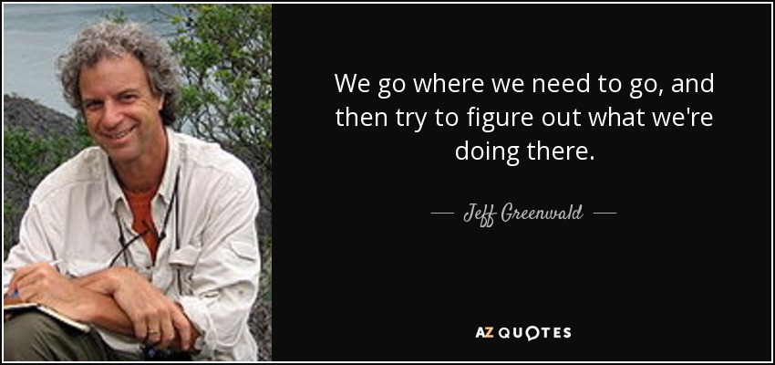 We go where we need to go, and then try to figure out what we're doing there. - Jeff Greenwald