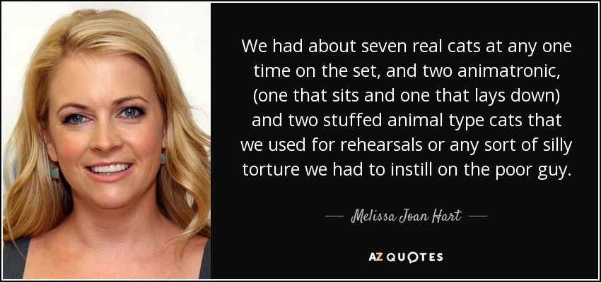 We had about seven real cats at any one time on the set, and two animatronic, (one that sits and one that lays down) and two stuffed animal type cats that we used for rehearsals or any sort of silly torture we had to instill on the poor guy. - Melissa Joan Hart