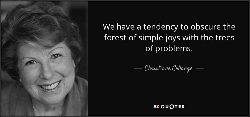 We have a tendency to obscure the forest of simple joys with the trees of problems. - Christiane Collange