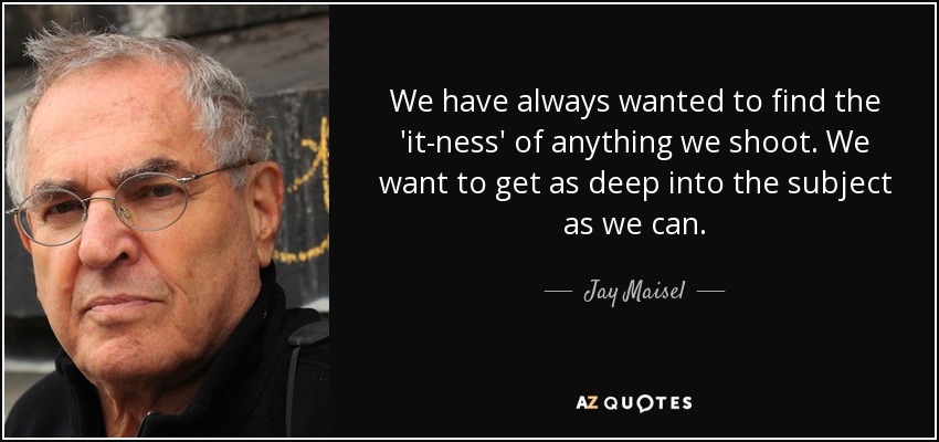 We have always wanted to find the 'it-ness' of anything we shoot. We want to get as deep into the subject as we can. - Jay Maisel