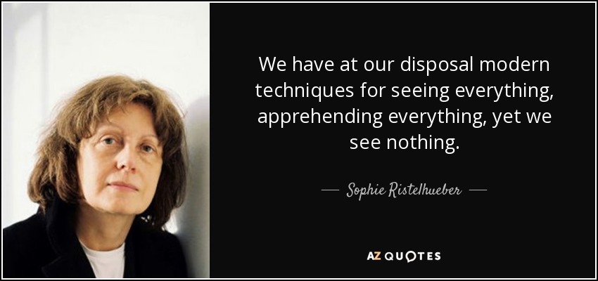 We have at our disposal modern techniques for seeing everything, apprehending everything, yet we see nothing. - Sophie Ristelhueber