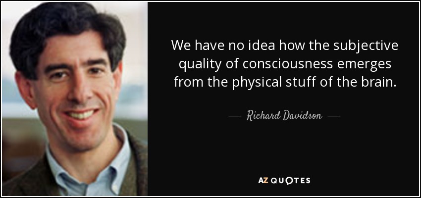 We have no idea how the subjective quality of consciousness emerges from the physical stuff of the brain. - Richard Davidson
