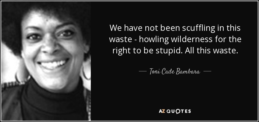 We have not been scuffling in this waste - howling wilderness for the right to be stupid. All this waste. - Toni Cade Bambara
