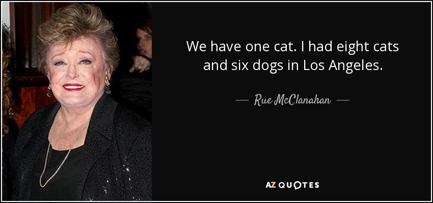 We have one cat. I had eight cats and six dogs in Los Angeles. - Rue McClanahan