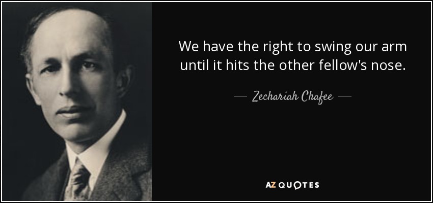 We have the right to swing our arm until it hits the other fellow's nose. - Zechariah Chafee
